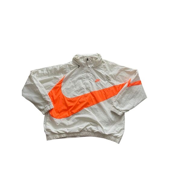 Nike Windbreaker Jacket – Large – White with Oversized Orange Swoosh - Picture 1 of 5
